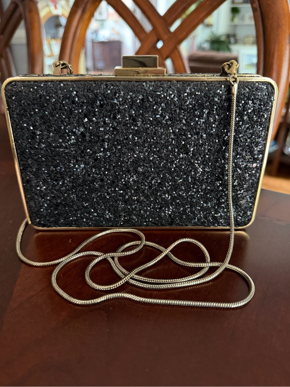 Henri Bendel Vintage Glitter Minaudière Box Clutch with Chain